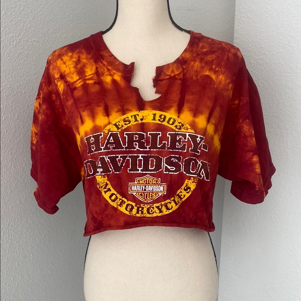 Harley-Davidson Tie-Dye Hand Cut Crop Top T-shirt